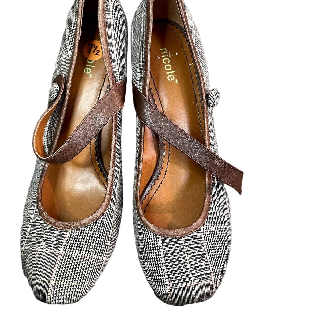 Nicole Women's Size 7.5 Surprise Plaid Brown/Tan Wedge Shoes
